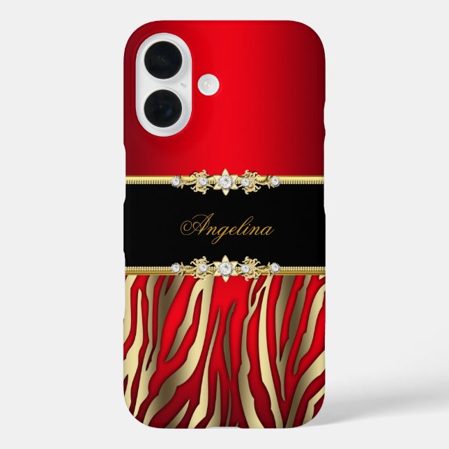 Elegant Red Zebra Black Gold Case-Mate iPhone Hülle (Rückseite)