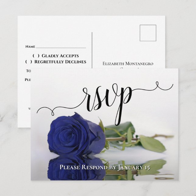 Elegant reflektiert die blaue Rose Hochzeit RSVP Postkarte (Vorne/Hinten)