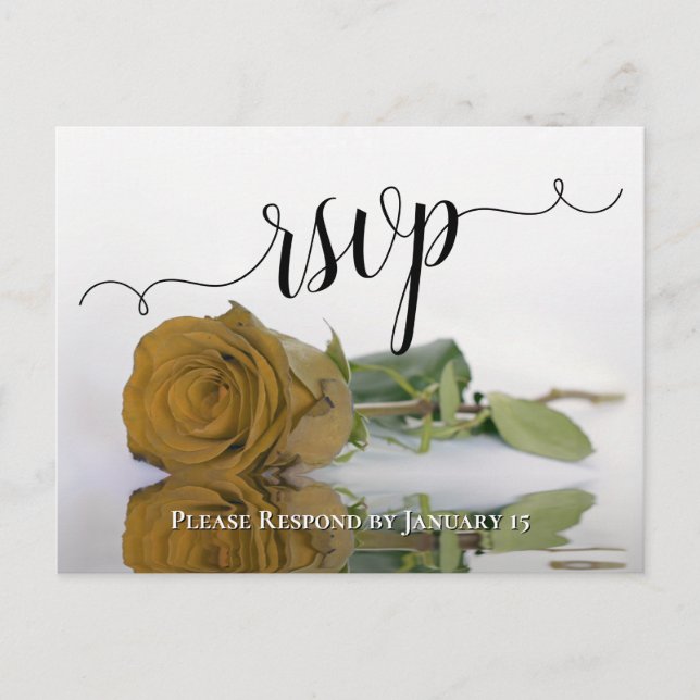 Elegant reflektiert Goldene Rose Hochzeit RSVP Postkarte (Vorderseite)