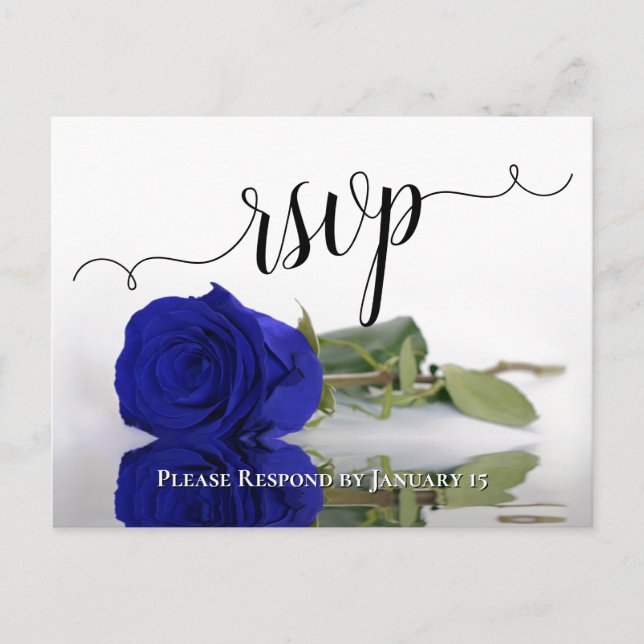 Elegant reflektiert Royal Blue Rose Wedding RSVP Postkarte (Vorderseite)