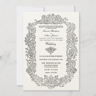 Elegant Regal Mairytale Birds Border Wedding Invit Einladung