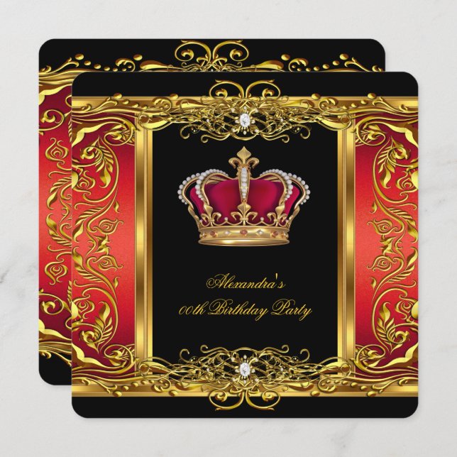 Elegant Regal Red Black Queen Birthday 3 Einladung (Vorne/Hinten)