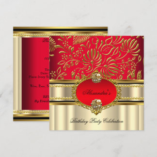 Elegant Regal Red Cream Gold Damask Geburtstag Einladung