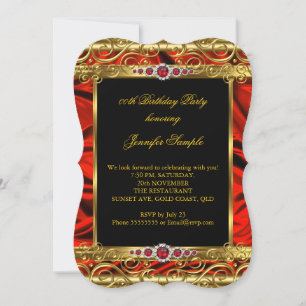 Elegant Regal Red Gold Damask Pearl Birthday Party Einladung