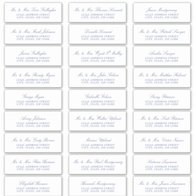 Elegant Regency Blue Script Guest Address Labels (Vorderseite)