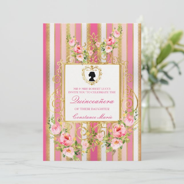 Elegant Regency Era Quinceanera Einladung (Stehend Vorderseite)