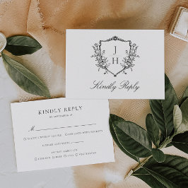 Elegant Regency Floral Wappen Monogram Wedding RSVP Karte