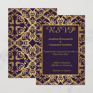 ELEGANT REICHES NAVY-GOLD-BLUMEN-RSVP EINLADUNG
