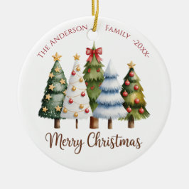 Elegant Reindeer and Christmas Trees Keramik Ornament