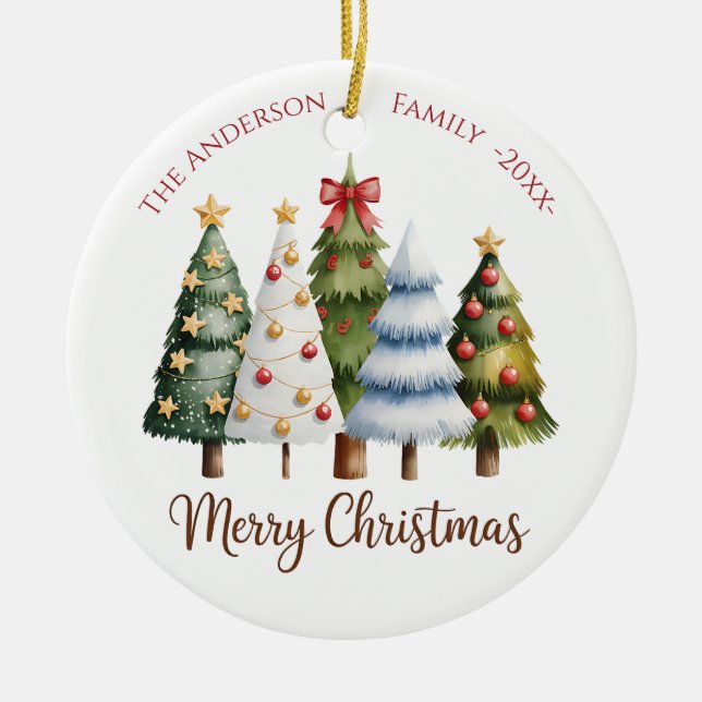 Elegant Reindeer and Christmas Trees Keramik Ornament (Vorne)