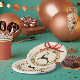 Elegant Reindeer Christmas Party Tableware Plate Pappteller