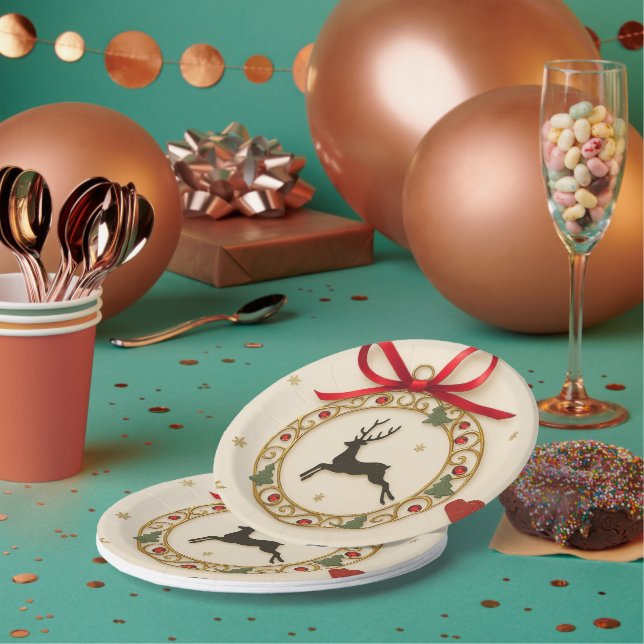 Elegant Reindeer Christmas Party Tableware Plate Pappteller (Multi)