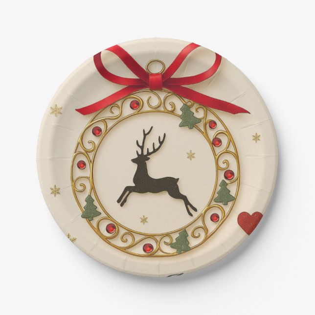 Elegant Reindeer Christmas Party Tableware Plate Pappteller (Vorderseite)