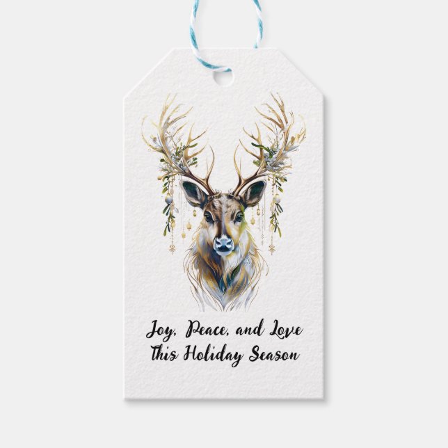 Elegant Reindeer - Freude, Frieden, Liebe Geschenkanhänger (Vorderseite)