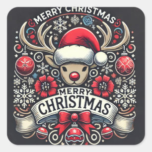 Elegant Reindeer Frohe Weihnachtskleber Quadratischer Aufkleber
