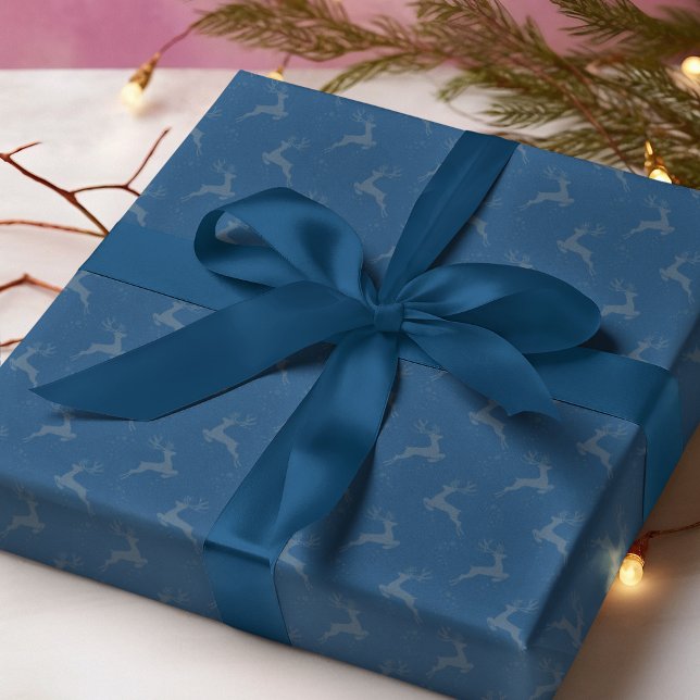 Elegant Reindeer Navy Blauer Monoton Weihnachten Geschenkpapier (Von Creator hochgeladen)
