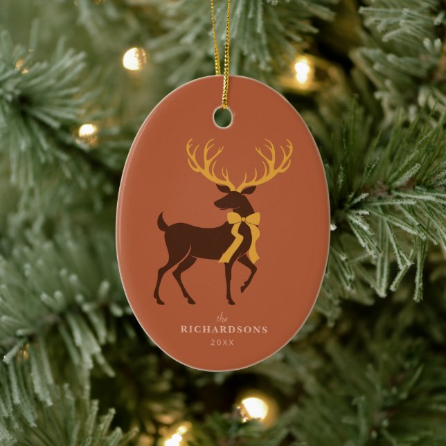 Elegant Reindeer Personalisiert Weihnachten Keramik Ornament (Baum)