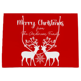 Elegant Reindeers Frohe Weihnachten Rot Große Geschenktüte