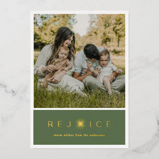 Elegant “Rejoice” Gold Foil Christmas Photo Card Folien Feiertagskarte