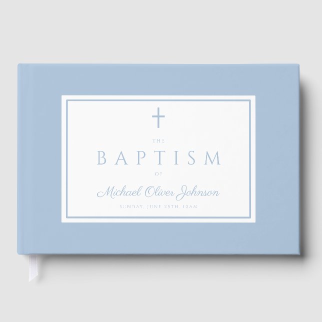 Elegant Religious Baby Blue Boy Baptism Gästebuch (Vorderseite)