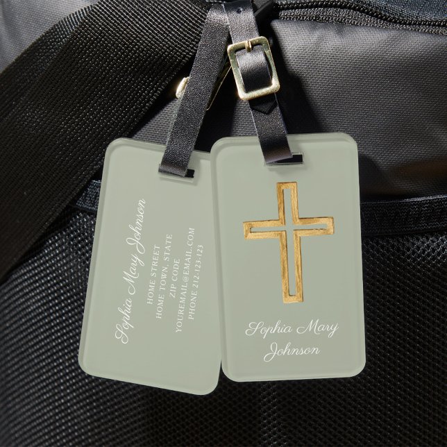 Elegant Religious Psalm Sage Green Gepäckanhänger (Elegant Religious Cross Sage Green Script Luggage Tag)