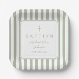 Elegant Religious Sage Green Boy Baptism Pappteller