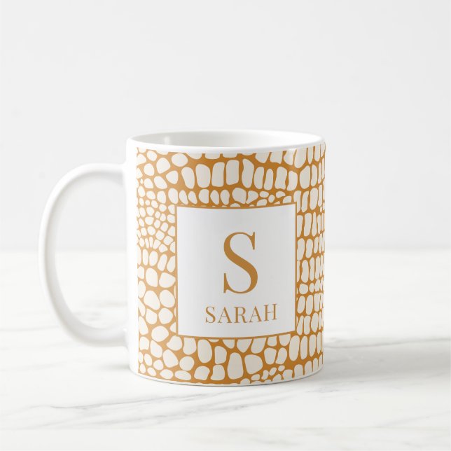 Elegant Reptile Skin Custom Initial Name Mug Kaffeetasse (Links)