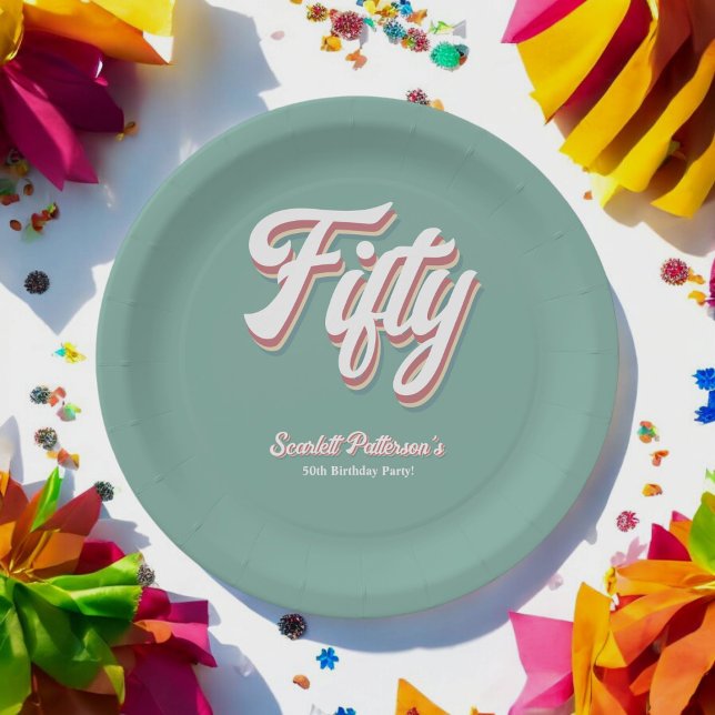 Elegant Retro 70er Groovy Einzigartiger 50. Geburt Pappteller (Von Creator hochgeladen)