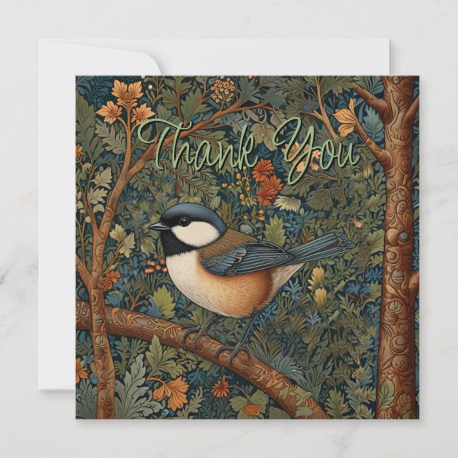 Elegant Retro Art Nouveau woodland bird Dankeskarte (Vorderseite)