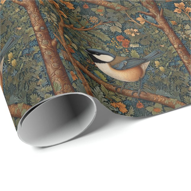 Elegant Retro Art Nouveau woodland bird Geschenkpapier (Rolleneckpunkt)