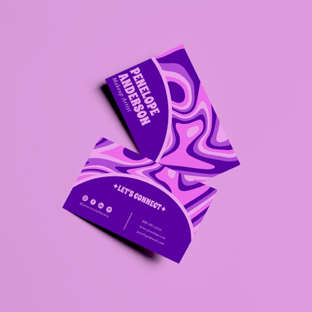 Elegant Retro Blue Pink Abstrakt Boho Groovy Chic Visitenkarte (Von Creator hochgeladen)