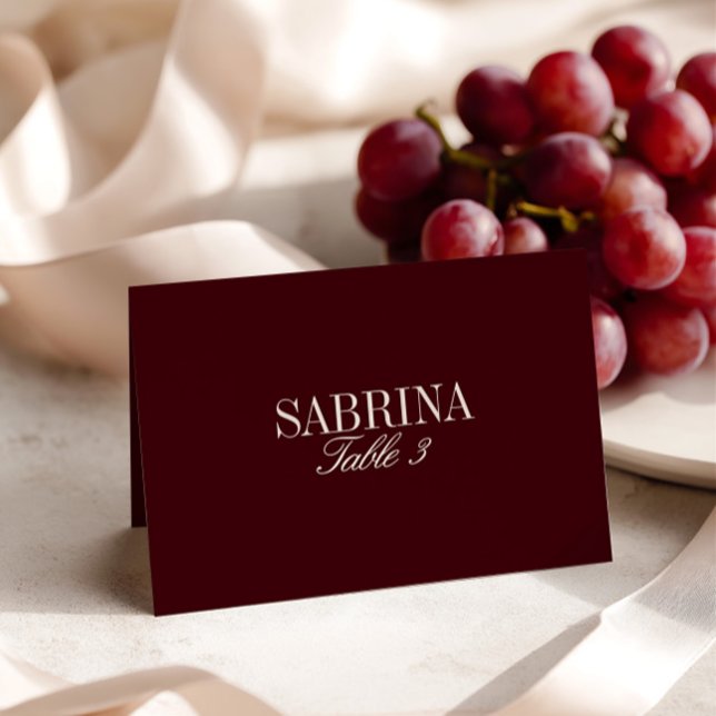 Elegant Retro Burgundy Wedding Platzkarte Tischnummer (Elegant Retro Burgundy Wedding Place Card)