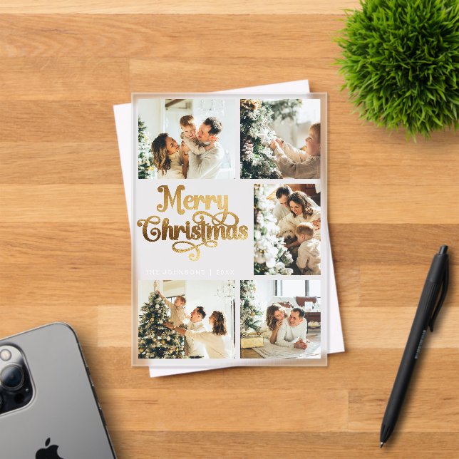 Elegant Retro Faux Gold Family Christmas Card Acryleinladungen (Insitu (Einladungskarte))