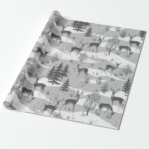 Elegant Retro Gray Woodland Deer Geschenkpapier