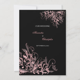 Elegant Retro Pink Flower Swirl Wedding Einladung
