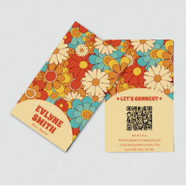 Elegant Retro QR Code Groovy Floral Trendy Boho Visitenkarte