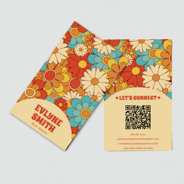 Elegant Retro QR Code Groovy Floral Trendy Boho Visitenkarte (Von Creator hochgeladen)