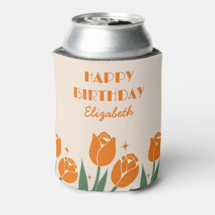 Elegant Retro Tulip Floral Orange Geburtstag Dosenkühler