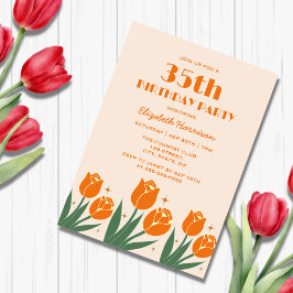 Elegant Retro Tulip Floral Orange Geburtstag Einladung