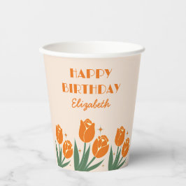 Elegant Retro Tulip Floral Orange Geburtstag Pappbecher