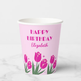 Elegant Retro Tulip Floral Pink Geburtstag Pappbecher
