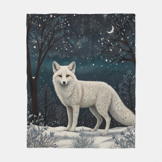Elegant retro white winter fox fleecedecke (Vorderseite)
