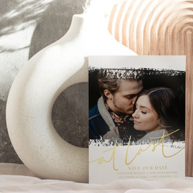 Elegant Rett unser Date Real Foil & Foto Folieneinladung (Von Creator hochgeladen)