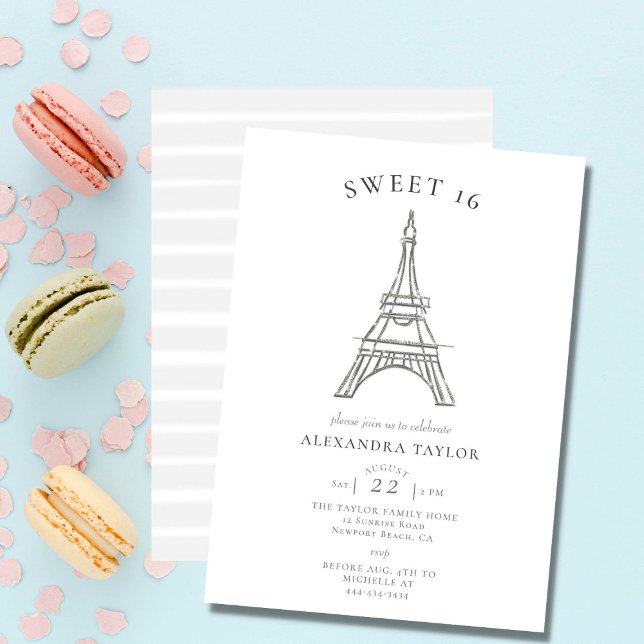 Elegant Rhinestones Eiffel Paris Minimal Sweet 16 Einladung (Von Creator hochgeladen)
