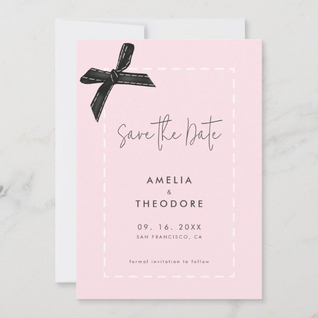 Elegant Ribbon Bow Wedding Save the Date Einladung (Vorderseite)