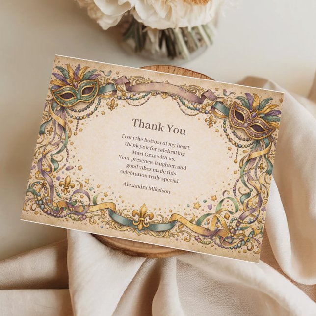 Elegant Ribbon Mask Mardi Gras Masquerade Dankeskarte (Von Creator hochgeladen)
