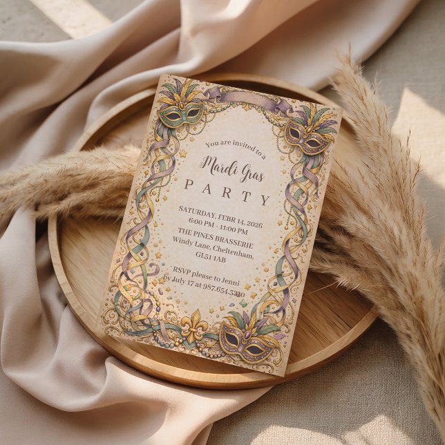 Elegant Ribbon Mask Mardi Gras Masquerade Einladung (Von Creator hochgeladen)