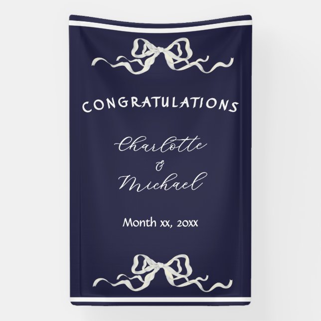 Elegant Ribbon Romantic Wedding Congratulations  Banner (Vertikal)
