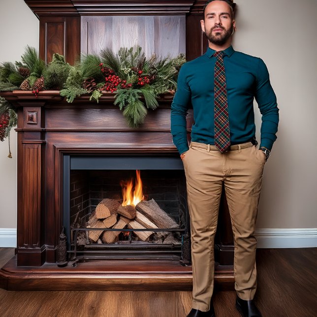 Elegant Rich Dk Kariert Cranberry Blue Aquamarin H Krawatte (Elegant Rich Dark Plaid Fall Winter Holiday Pattern Necktie - Cranberry, Dark Blue, Dark Teal )