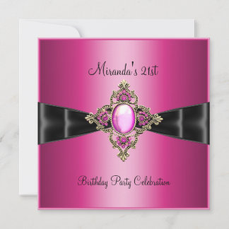 Elegant Rich Pink Jewel Black 21. Geburtstag Einladung